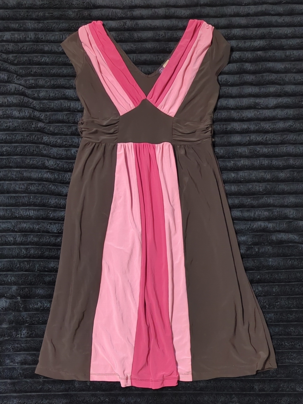 Y2K Volume One Brown and Pink V-Neck Colorblock Dress Women's Size Medium